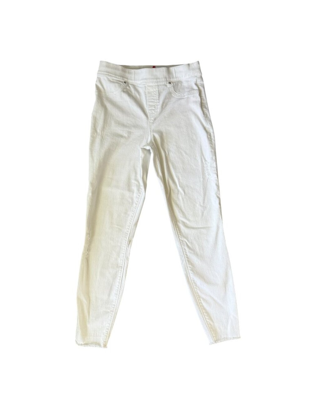 Spanx women's white pull on stretchy slightly ripped frayed jeans size medium